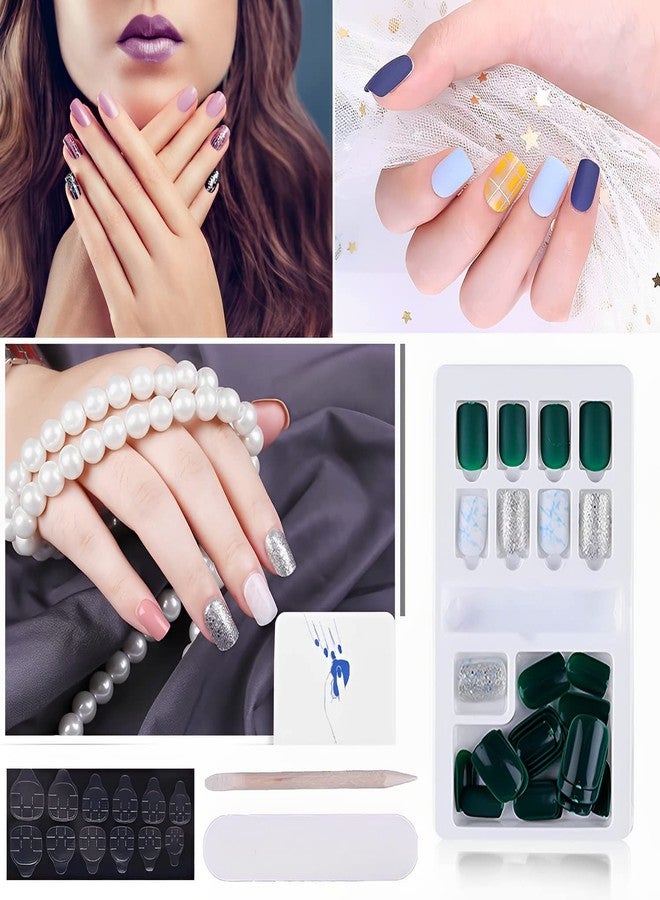 SYGA Press on Gel Nails Medium Length 30 Pcs With Double Sided Jelly Adhesive Nail Glue Nail Filer,Fake Nails Long Lasting Press Nails Glossy Nail Art DIY with Nail Tips Glue (F635-18) - Image 5