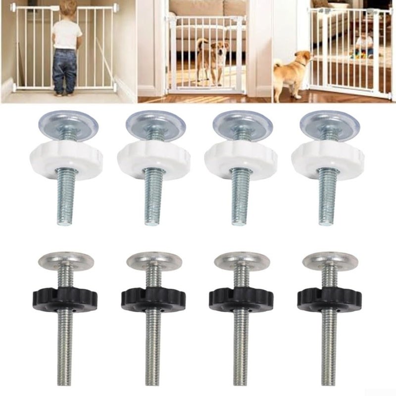 Black 8 Pcs Stainless Steel No Drill Safety Gate Extension Kit Adjusting Bolt Rods Non Slip Pads - Image 4