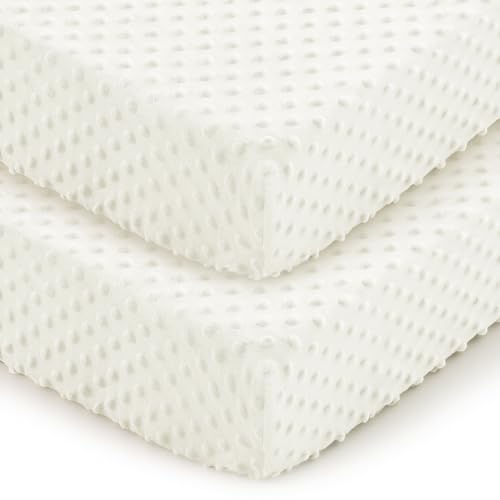 Entisn Baby Crib Sheets 2 Pack, 28 x 52 Inch Minky Dot Fitted Crib Mattress Sheet for Boys and Girls, Soft and Warm Fleece Nursery Bedding for Standard Toddler Bed Mattresses (White) - Image 1