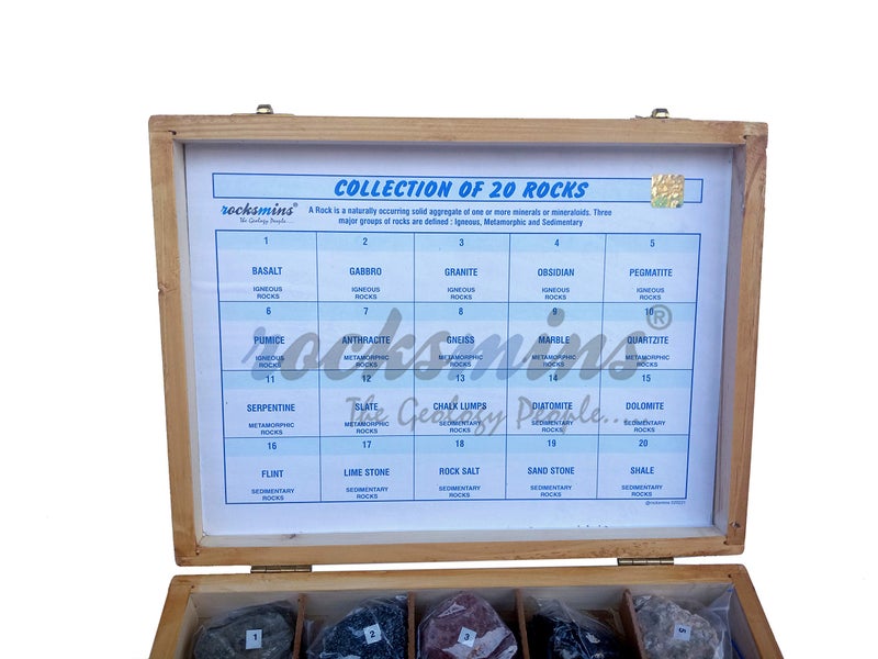 rocksmins Kid Collection of 20 Rocks in Wooden Box Ro20Wb with 20 Big Specimen Set of Rock Igneous Sedimentary Metamorphic Rock Mineral Collection Geology Kits Ideal for Study of Earth Stone - Image 2