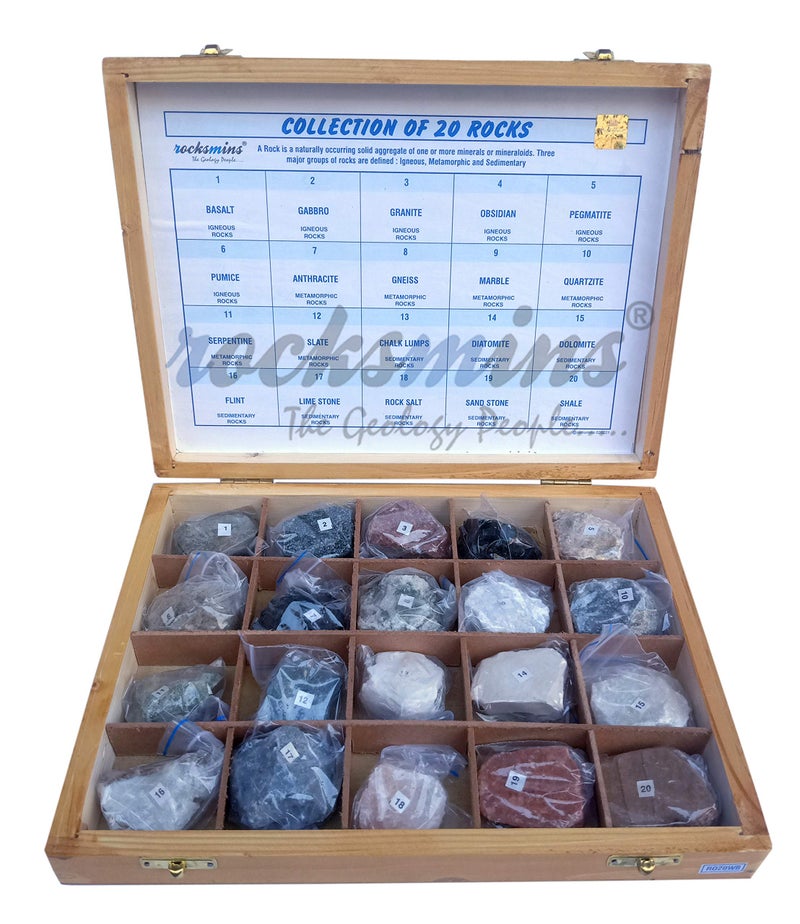 rocksmins Kid Collection of 20 Rocks in Wooden Box Ro20Wb with 20 Big Specimen Set of Rock Igneous Sedimentary Metamorphic Rock Mineral Collection Geology Kits Ideal for Study of Earth Stone - Image 3