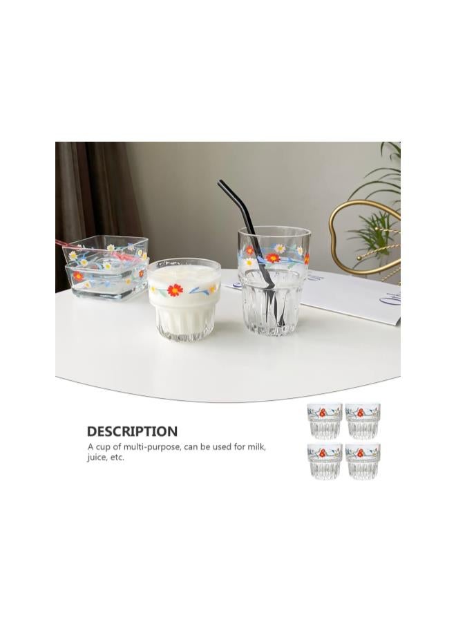 Beauenty 4PCS Daisy Glass Cup Vintage Drinking Glass Clear Mugs Creative Coffee Glasses Beer Cups Tea Mug Water Cup for Tea Cappuccino Latte Milk Juice  - Image 5