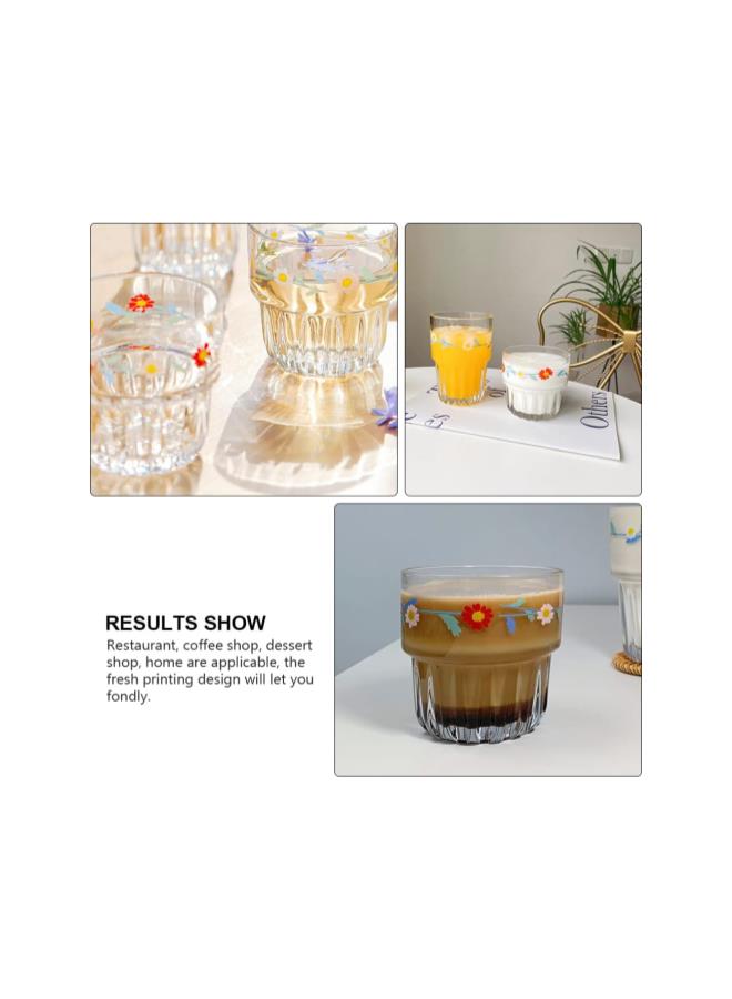 Beauenty 4PCS Daisy Glass Cup Vintage Drinking Glass Clear Mugs Creative Coffee Glasses Beer Cups Tea Mug Water Cup for Tea Cappuccino Latte Milk Juice  - Image 1