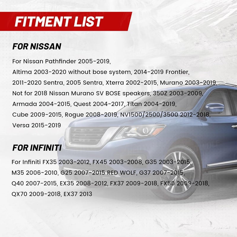 RED WOLF موصل محول سلك مكبر صوت باب السيارة متوافق مع نيسان سنترا التيمه روج 2004-2019، إنفينيتي 2006-2018 نموذج 4 قطع - Image 2