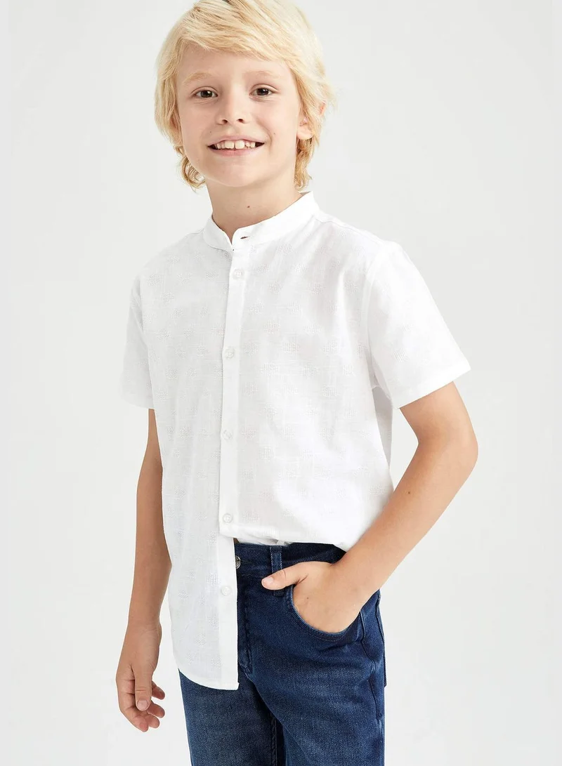 DeFacto Boy Stand Up Collar Woven Short Sleeve Shirt