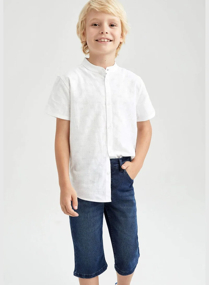 DeFacto Boy Stand Up Collar Woven Short Sleeve Shirt