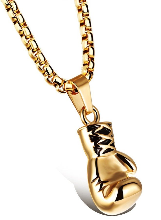 Hamoery Men Women Punk Stainless Steel Golden Boxing Glove Chain Pendant Necklace(Golden(Women)) - Image 2