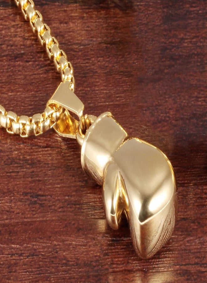 Hamoery Men Women Punk Stainless Steel Golden Boxing Glove Chain Pendant Necklace(Golden(Women)) - Image 3