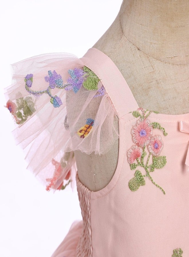 ODOLDI Toddler Baby Girls Tulle Dress Floral Embroidery Ruffle Tulle Tutu Dress Birthday Party Dress Pink 18-24 Months - Image 2