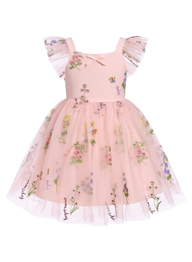 ODOLDI Toddler Baby Girls Tulle Dress Floral Embroidery Ruffle Tulle Tutu Dress Birthday Party Dress Pink 18-24 Months - Image 1