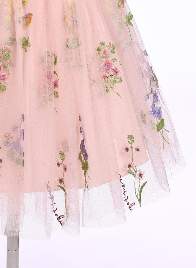 ODOLDI Toddler Baby Girls Tulle Dress Floral Embroidery Ruffle Tulle Tutu Dress Birthday Party Dress Pink 18-24 Months - Image 4