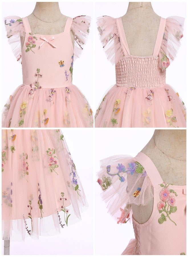 ODOLDI Toddler Baby Girls Tulle Dress Floral Embroidery Ruffle Tulle Tutu Dress Birthday Party Dress Pink 18-24 Months - Image 5