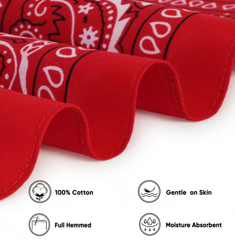 Bycc Bynn 3 Pack Pure Cotton Paisley Pattern Bandanas Square Scarf Headwear (Black + Red + White) - Image 3