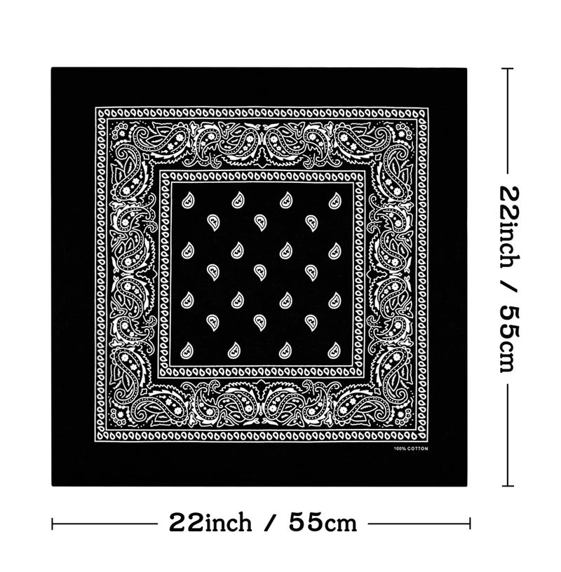 Bycc Bynn 3 Pack Pure Cotton Paisley Pattern Bandanas Square Scarf Headwear (Black + Red + White) - Image 2