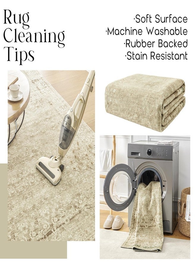 BILEEHOME Cream and Light Tan Rug for Bedroom Neutral Boho Farmhouse Floral Washable Soft Faux Wool No Slip Area Rugs for Living Room Home Office,5x8 - Image 4