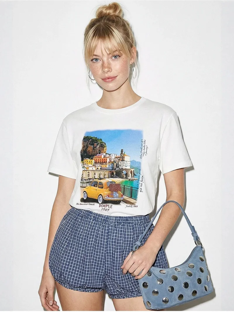 بيانكو لوتشي LUCCI Printed Crew Neck T-Shirt