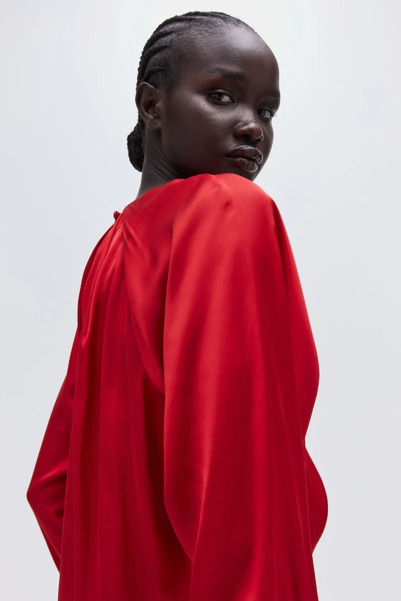 H&M Balloon-sleeved satin blouse