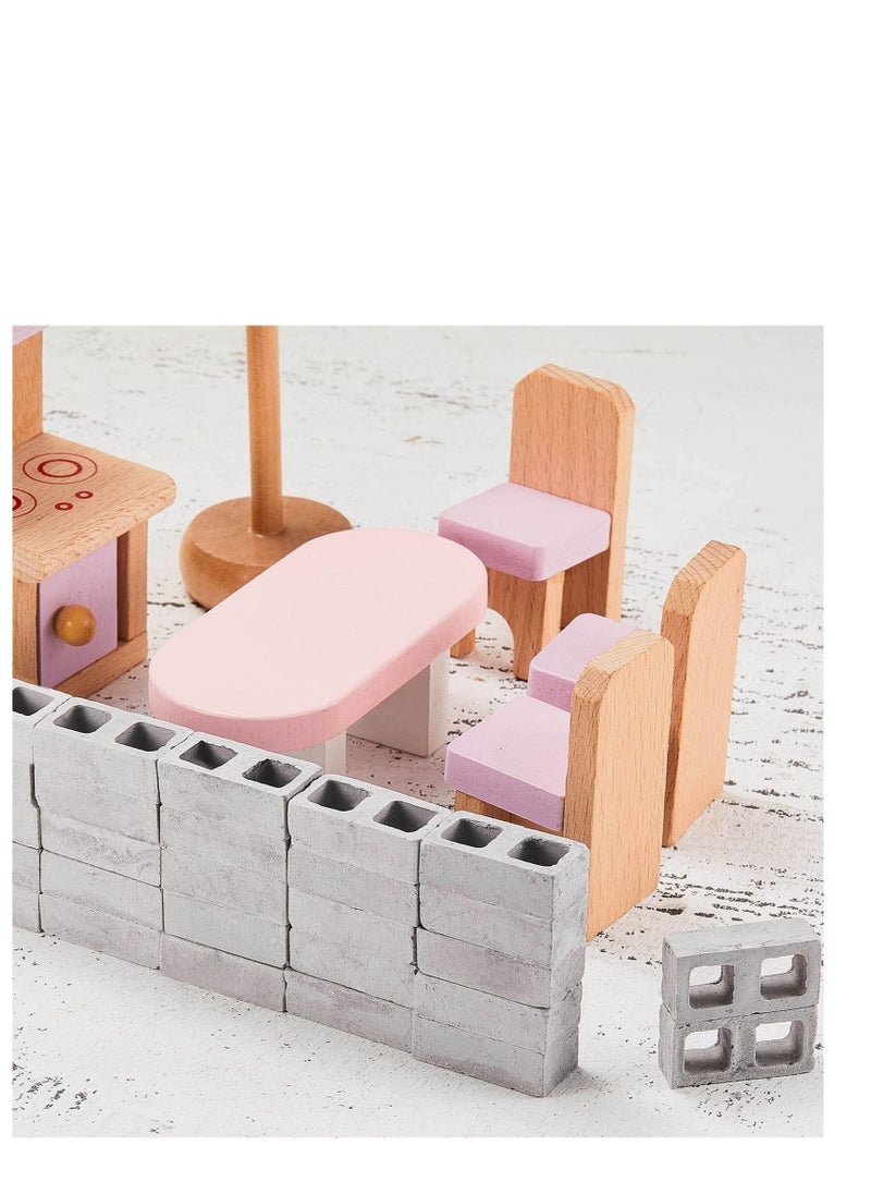 24 Pcs Miniature Cinder Blocks, Mini Bricks with 1/12 Scale, Dollhouse Accessories, Cement Building Suitable for Kids (Gray)