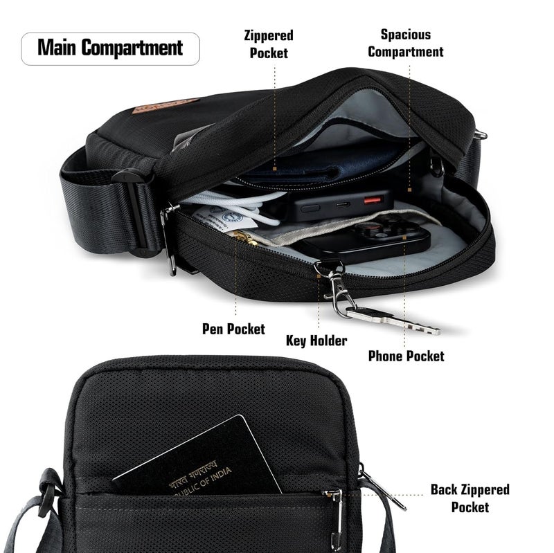 Alison Sling Bag for Men 4L Small Side Bag Stylish Crossbody Bag for 9" iPad Pocket Premium Mobile Bag Polyester Water-Resistant Shoulder Bag for Business Office Casual - Image 2