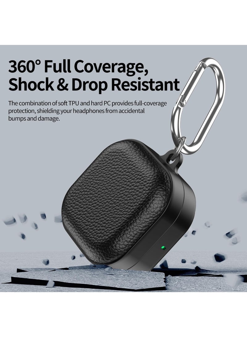 Adando Case for Samsung Buds 4/ Buds 4 Pro 2026, Leather-Texture TPU Shockproof Protective Cover with Keychain for Women Men (Black) - Image 4