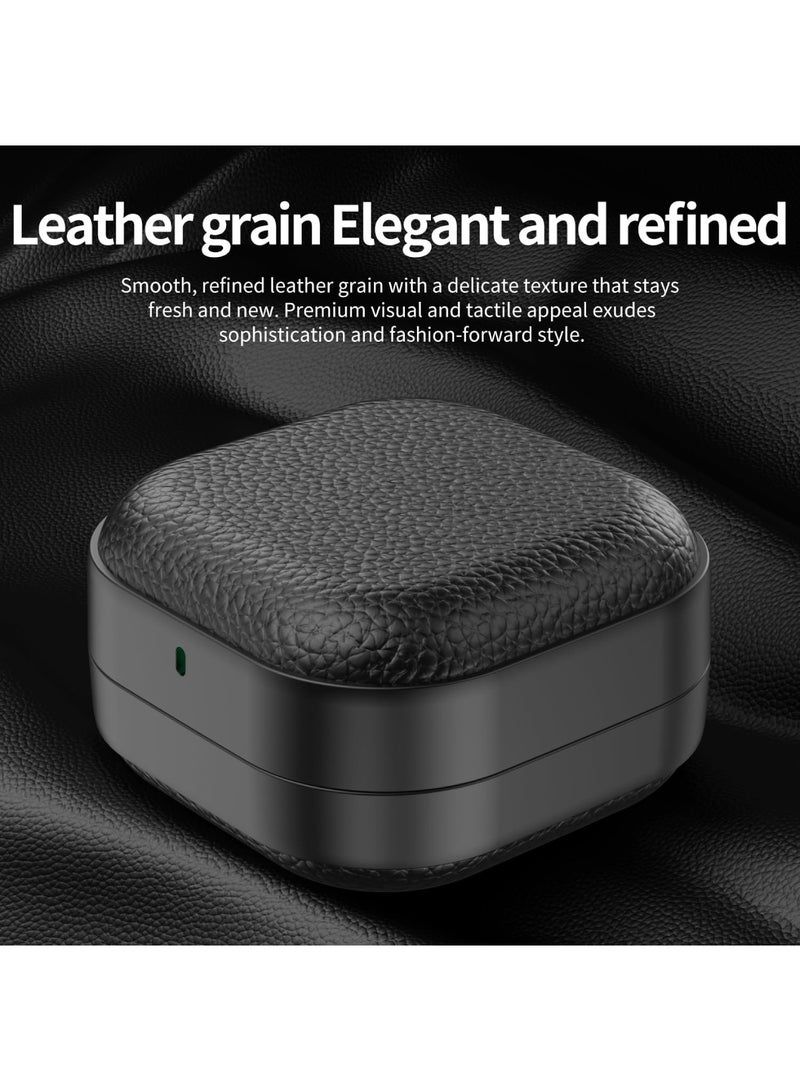 Adando Case for Samsung Buds 4/ Buds 4 Pro 2026, Leather-Texture TPU Shockproof Protective Cover with Keychain for Women Men (Black) - Image 5