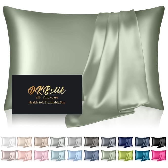 SILK PILLOWCASE FOR HAIR AND SKIN MULBERRY SILK PILLOW CASES QUEEN SIZE ANTI ACNE COOLING BEAUTY SLEEP BOTH SIDES NATURAL SILK SATIN PILLOWCASES WITH HIDDEN ZIPPER GIFTS FOR WOMEN MEN SAGE GREEN