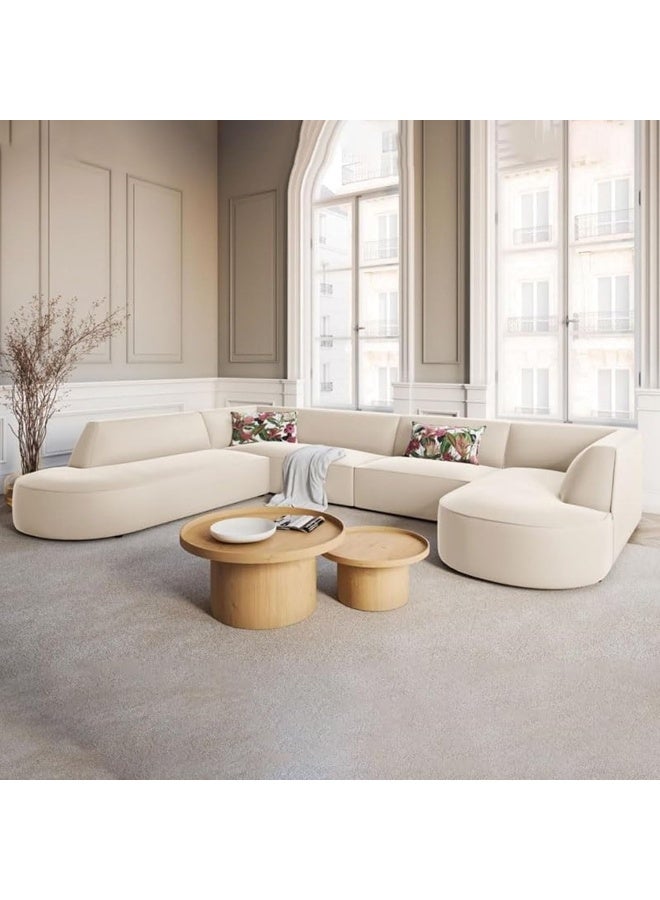 Comfynest طقم أرائك منحني حديث مع كرسي بذراعين، ومقعد جانبي لغرفة المعيشة (بيج) - Image 1