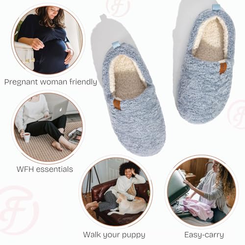 EverFoams Women’s Soft Curly Full Slippers Memory Foam Lightweight House Shoes Cozy Loafer with Polar Fleece Lining Light Blue,9-10 US - Image 5