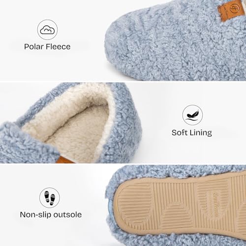 EverFoams Women’s Soft Curly Full Slippers Memory Foam Lightweight House Shoes Cozy Loafer with Polar Fleece Lining Light Blue,9-10 US - Image 4