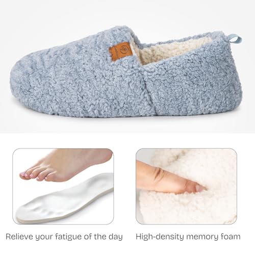 EverFoams Women’s Soft Curly Full Slippers Memory Foam Lightweight House Shoes Cozy Loafer with Polar Fleece Lining Light Blue,9-10 US - Image 3