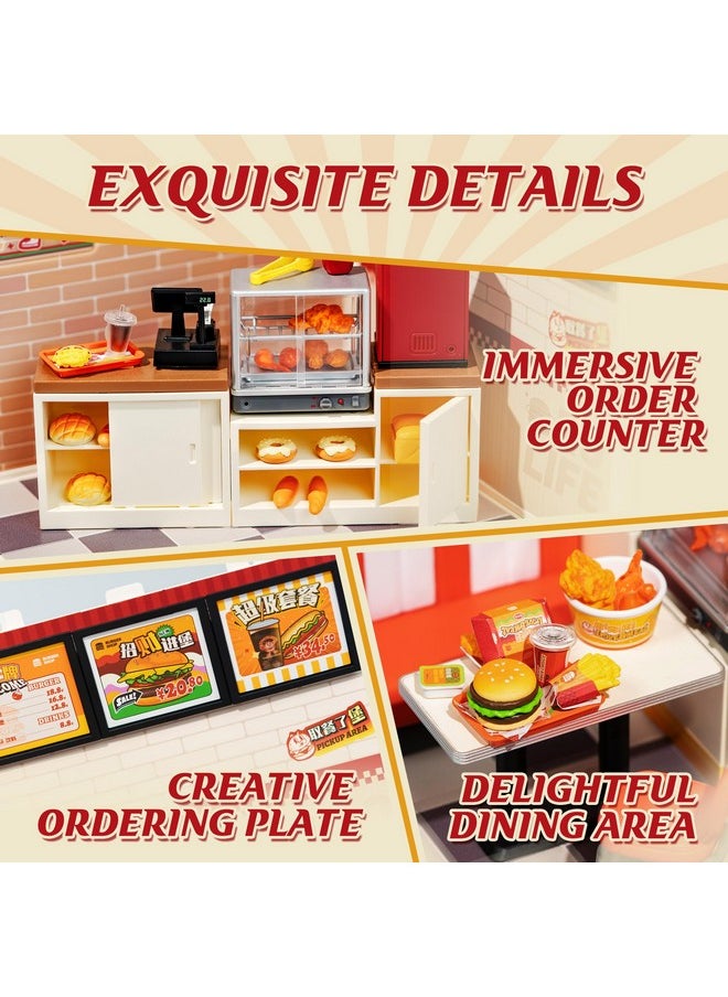 Rolife Rolife DIY Miniature Plastic House Building Set Toys Playset with LED Suitable for Mini Figures Construction Toys Diorama Kit Gifts for Teens Adults (Yum Yum Burgers)  - Image 3