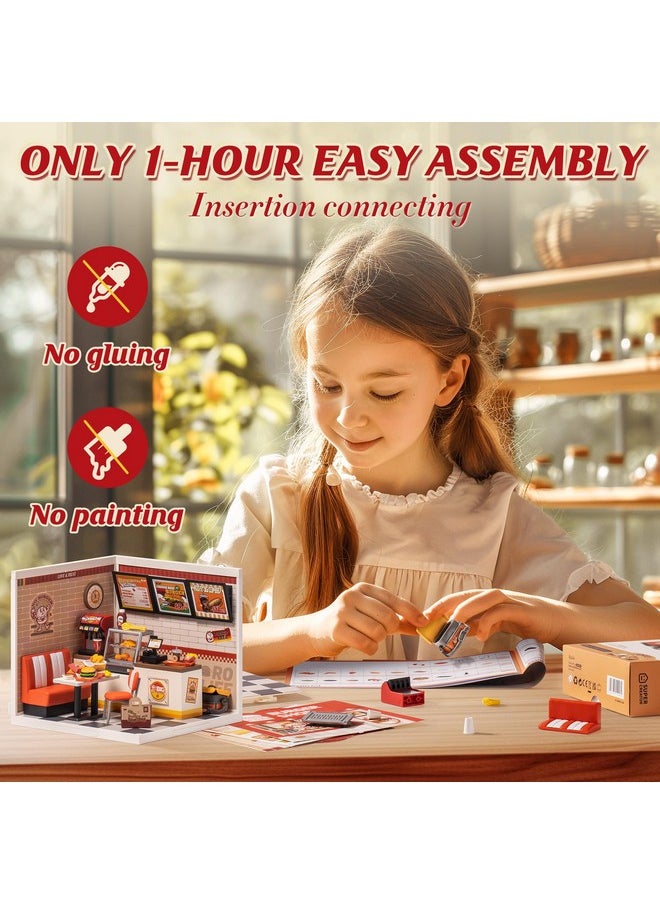Rolife Rolife DIY Miniature Plastic House Building Set Toys Playset with LED Suitable for Mini Figures Construction Toys Diorama Kit Gifts for Teens Adults (Yum Yum Burgers)  - Image 4