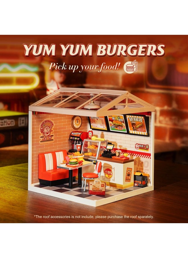 Rolife Rolife DIY Miniature Plastic House Building Set Toys Playset with LED Suitable for Mini Figures Construction Toys Diorama Kit Gifts for Teens Adults (Yum Yum Burgers)  - Image 2