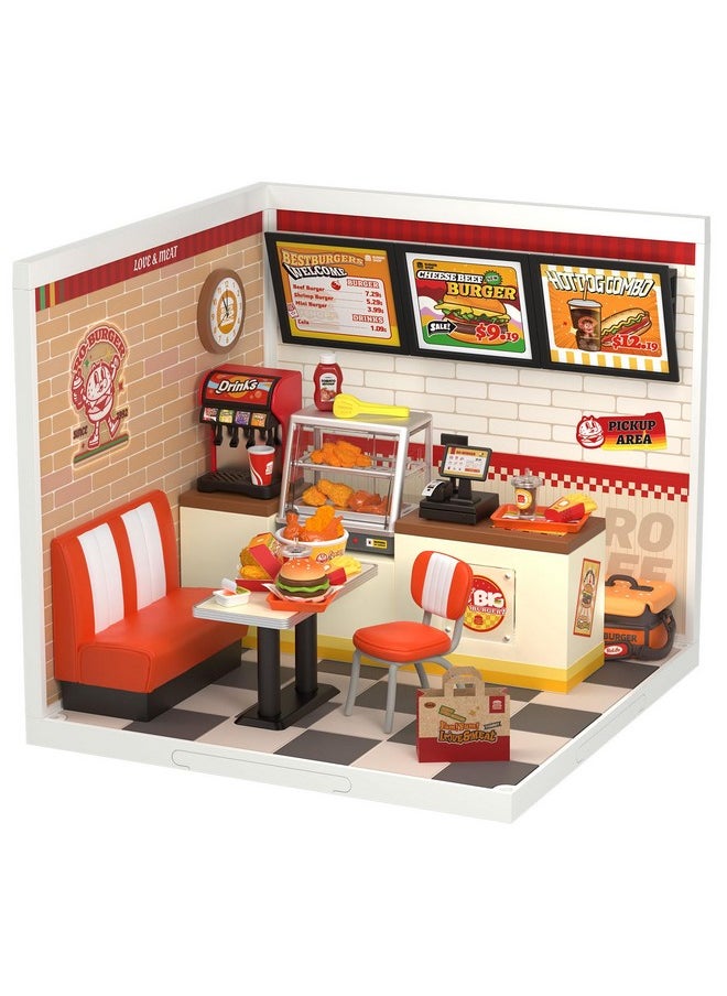 Rolife Rolife DIY Miniature Plastic House Building Set Toys Playset with LED Suitable for Mini Figures Construction Toys Diorama Kit Gifts for Teens Adults (Yum Yum Burgers)  - Image 1