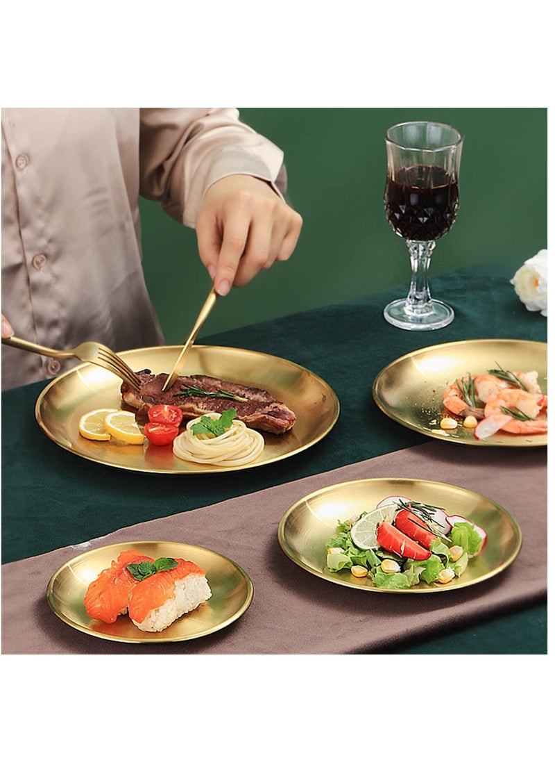 Excefore Reusable 304 Stainless Steel Plates, 10 Inch Metal Round Dinner Dishes Set, Large Reusable Gold Tray,Gold Dessert Salad Plates,Breakfast Serving Plates for Kitchen Home Camping Outdoor Party, 2 Pack - Image 3