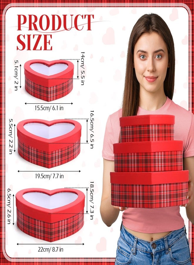 Thenshop مجموعة من 3 علب هدايا على شكل قلب لعيد الحب مع نافذة للزهور، علبة حلوى على شكل قلوب مع أغطية، علبة بسكويت لتقديم الهدايا، تغليف هدايا مزخرف للعطلات (مربعات) - Image 2