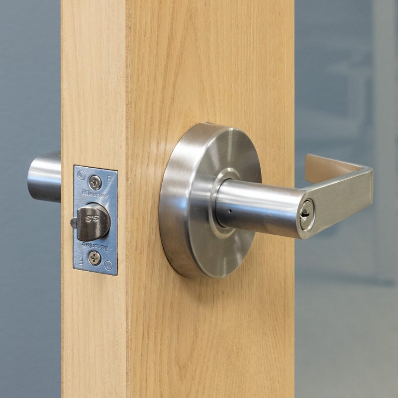 Master Lock Keyed Entry Door Lock with Commercial Lever Style Handle in Brushed Chrome - Image 2