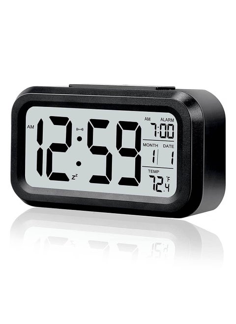 LED Digital Electronic Alarm Clock With Calendar And Thermometer Snooze Rectangular Clock Black