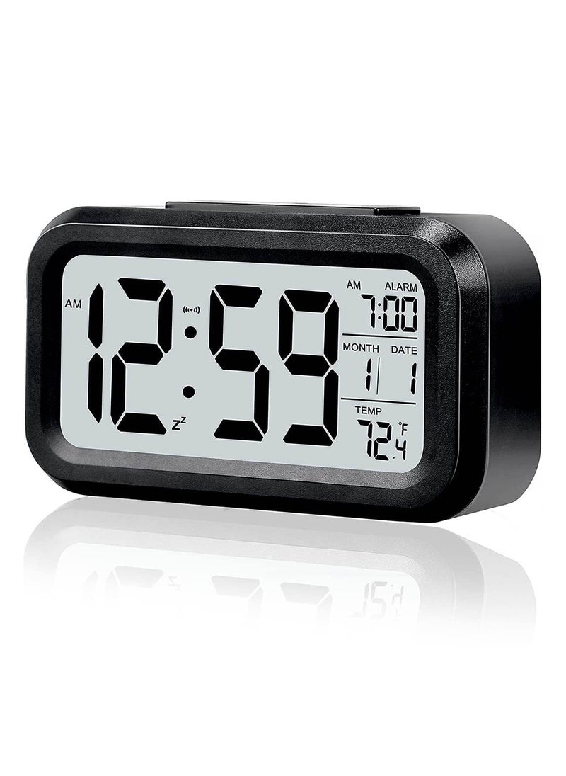 YOMYM - LED Digital Electronic Alarm Clock With Calendar And Thermometer Snooze Rectangular Clock Black - Image 1