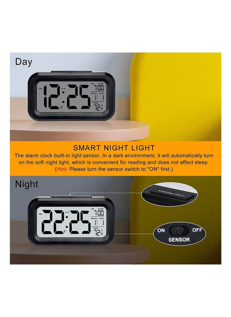 YOMYM - LED Digital Electronic Alarm Clock With Calendar And Thermometer Snooze Rectangular Clock Black - Image 1