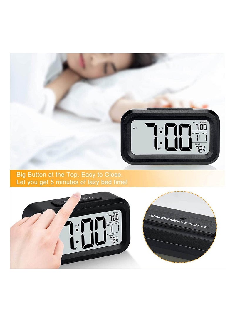 YOMYM - LED Digital Electronic Alarm Clock With Calendar And Thermometer Snooze Rectangular Clock Black - Image 1