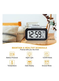 YOMYM LED Digital Electronic Alarm Clock With Calendar And Thermometer Snooze Rectangular Clock Black  - Image 3