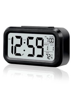 YOMYM LED Digital Electronic Alarm Clock With Calendar And Thermometer Snooze Rectangular Clock Black  - Image 1