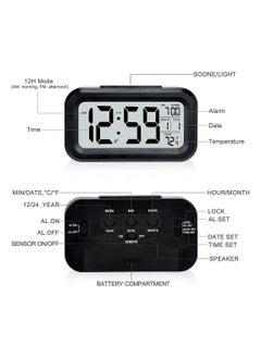 YOMYM LED Digital Electronic Alarm Clock With Calendar And Thermometer Snooze Rectangular Clock Black  - Image 4