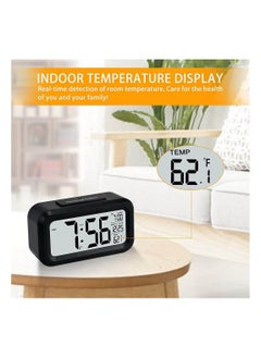 YOMYM LED Digital Electronic Alarm Clock With Calendar And Thermometer Snooze Rectangular Clock Black  - Image 2