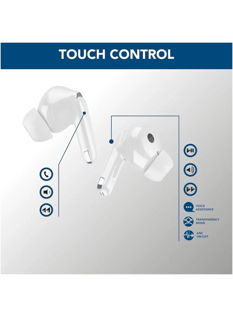 سيلولار لاين سماعات ECLIPSE EARBUDS (ANC) توفر عمر بطارية طويل يصل إلى 18 ساعة، مما يضمن الاستخدام الممتد دون الحاجة إلى إعادة الشحن بشكل متكرر (أبيض) - Image 4