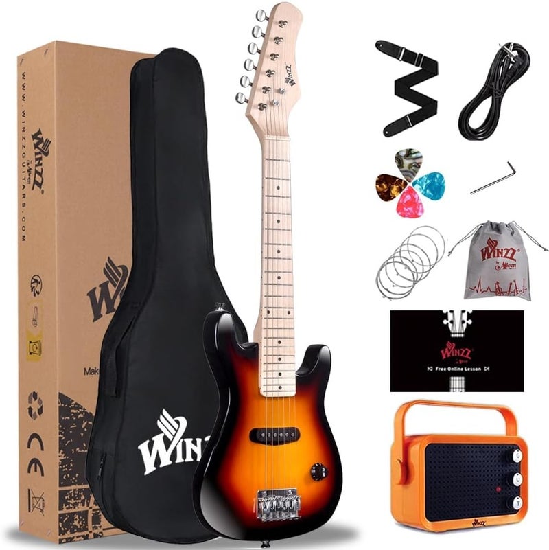 Winzz EGM100 30 Inches Real Kids Electric Guitar with Beginner Kit, Right Handed, Sunburst - Image 1