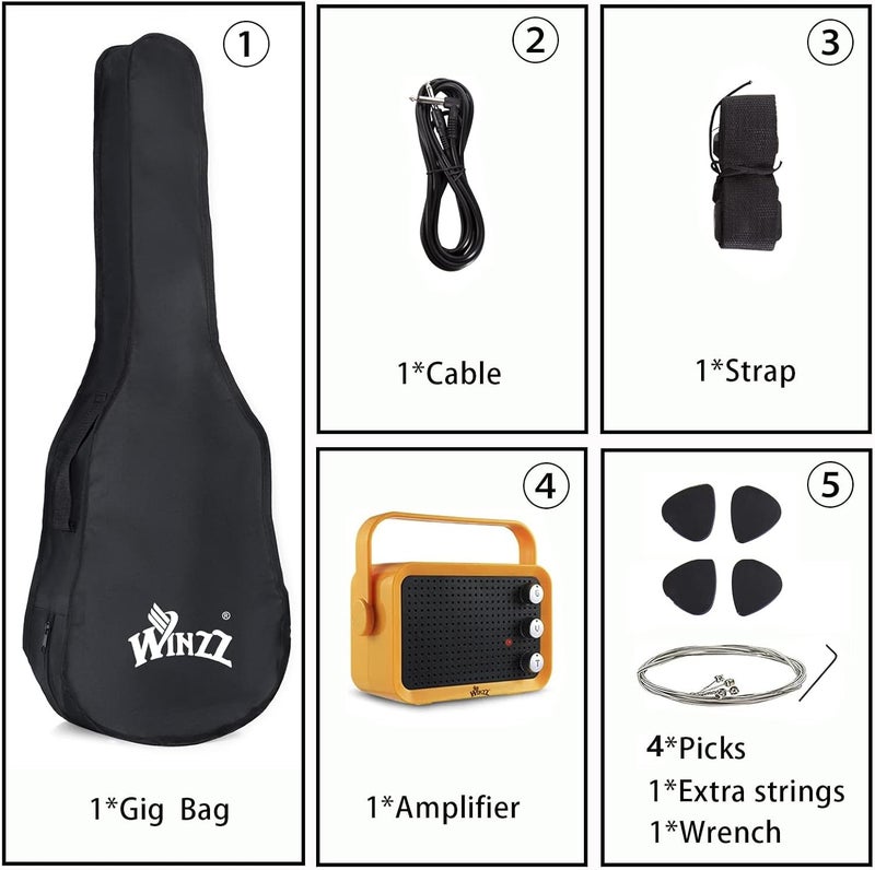 Winzz EGM100 30 Inches Real Kids Electric Guitar with Beginner Kit, Right Handed, Sunburst - Image 3