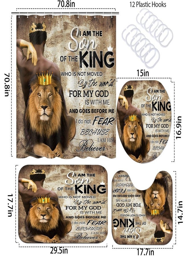 Omebero 4Pcs Lion King Shower Curtain Set, Inspirational Black Man Bathroom Decor Shower Curtains and Rugs Toilet Lid Cover Bath Mat, Waterproof Africa American Halloween Shower Curtain for Man - Image 5