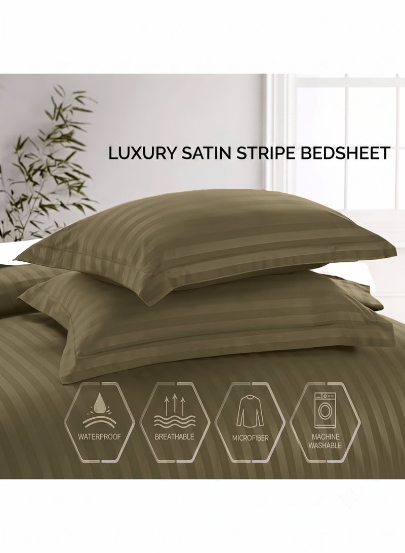 ZEESQUARE Luxury 4-Piece King Size Olive Green Striped Bedding Set | Soft Hotel Collection Duvet Cover Set with Fitted Bed Sheet & 2 Pillow Cases | Premium Breathable Bedding for Modern Bedroom - Image 2